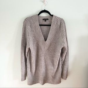 Banana Republic Merino Wool Alpaca Blend Gray Ribbed V Neck Sweater Size Medium